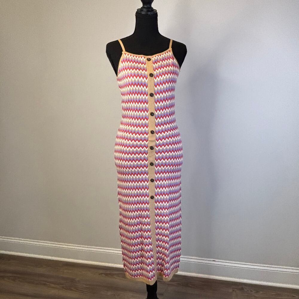 HEYSON Chevron Knit Maxi Dress Large NWT Button Front Y2K Boho